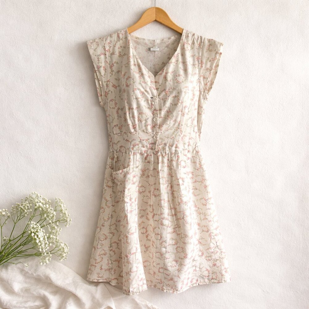 Vintage 1940s Feedsack Dress Pink Floral Cottagecore